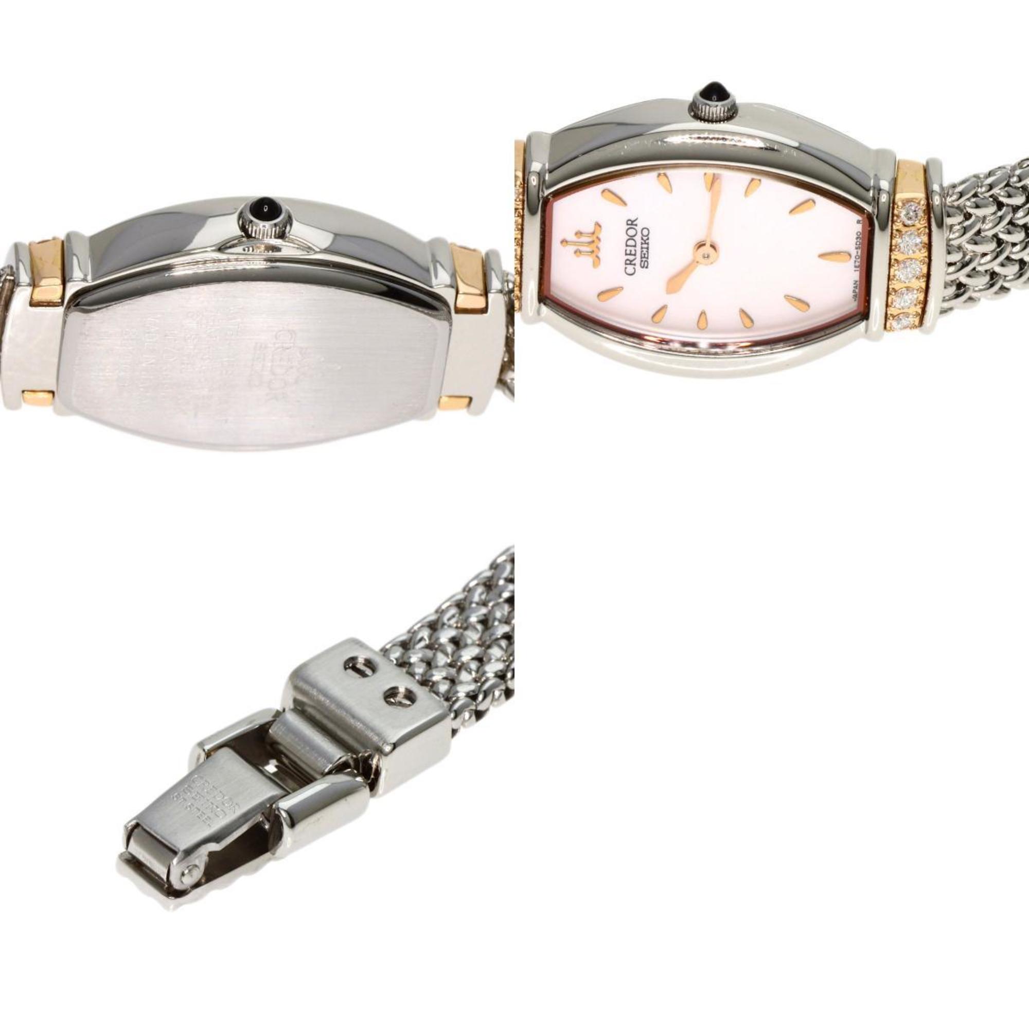 Seiko 1E70-3B90 Credor Diamond Watch Stainless Steel SS SSxK18PG Ladies SEIKO