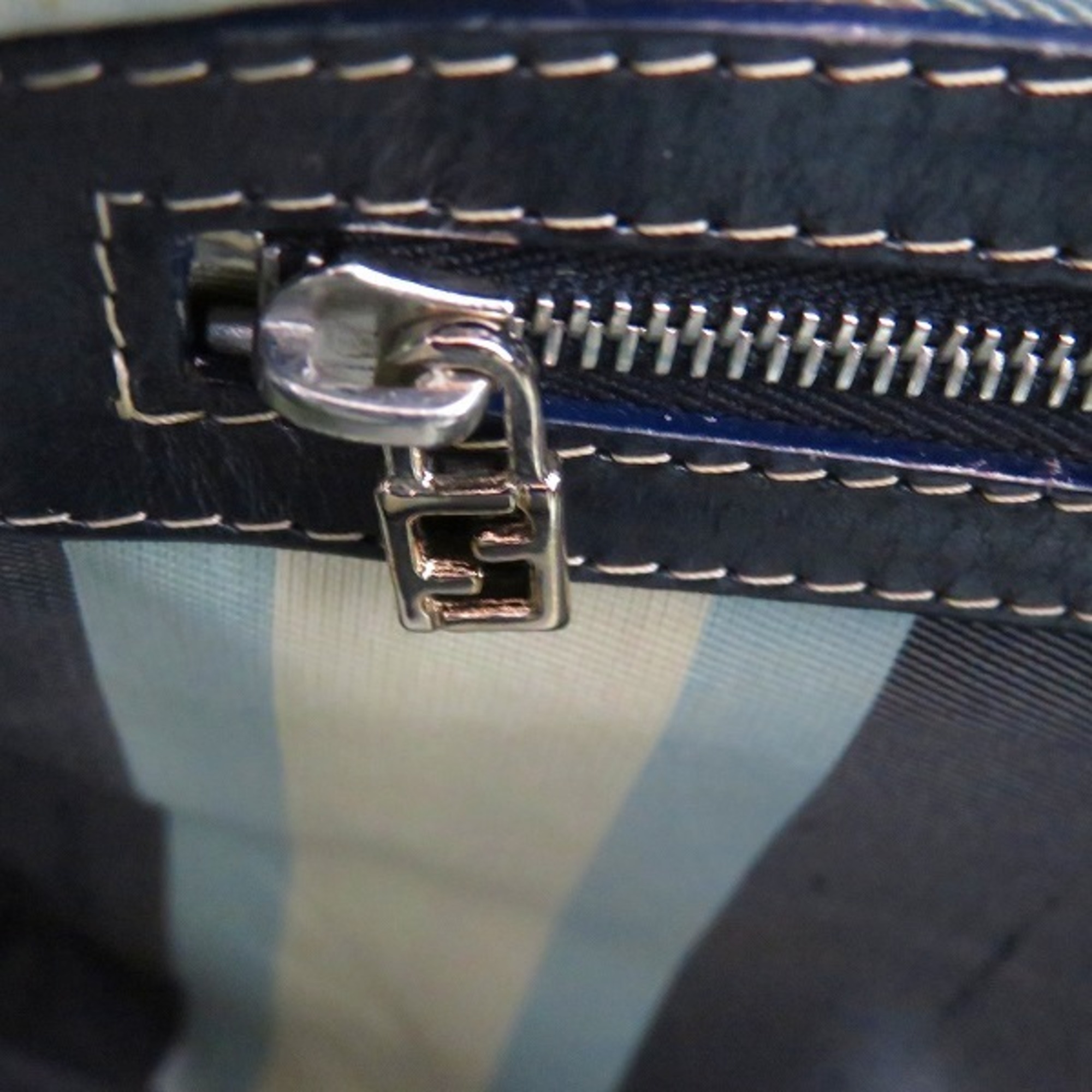 FENDI Mamma Bucket Navy Marble Hardware Denim Bag Shoulder Handbag Ladies