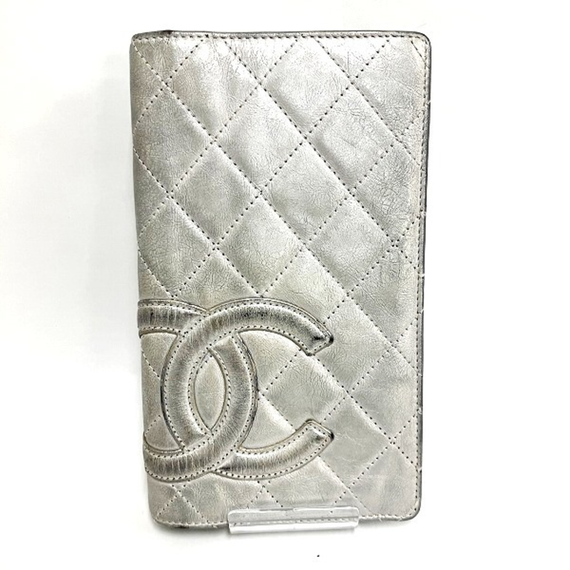 CHANEL Cambon Line Coco Mark Silver Long Wallet Bifold Women's