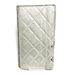 CHANEL Cambon Line Coco Mark Silver Long Wallet Bifold Women's