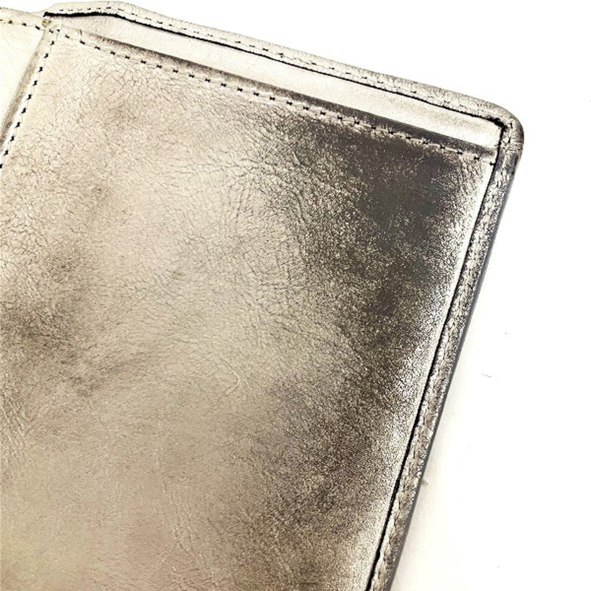 CHANEL Cambon Line Coco Mark Silver Long Wallet Bifold Women's