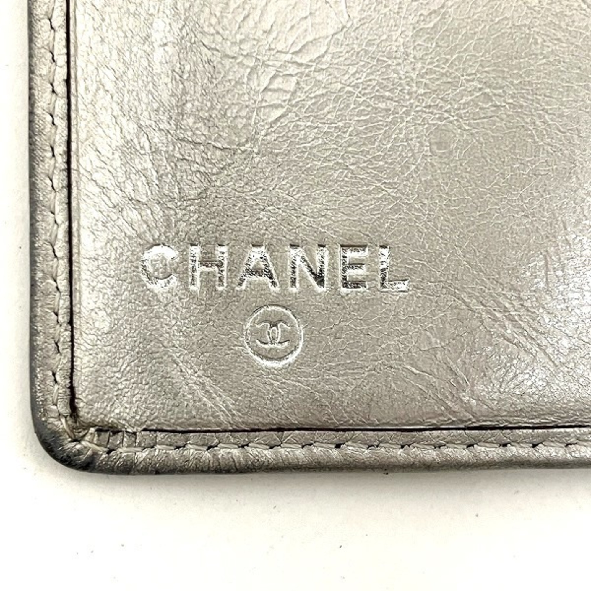 CHANEL Cambon Line Coco Mark Silver Long Wallet Bifold Women's