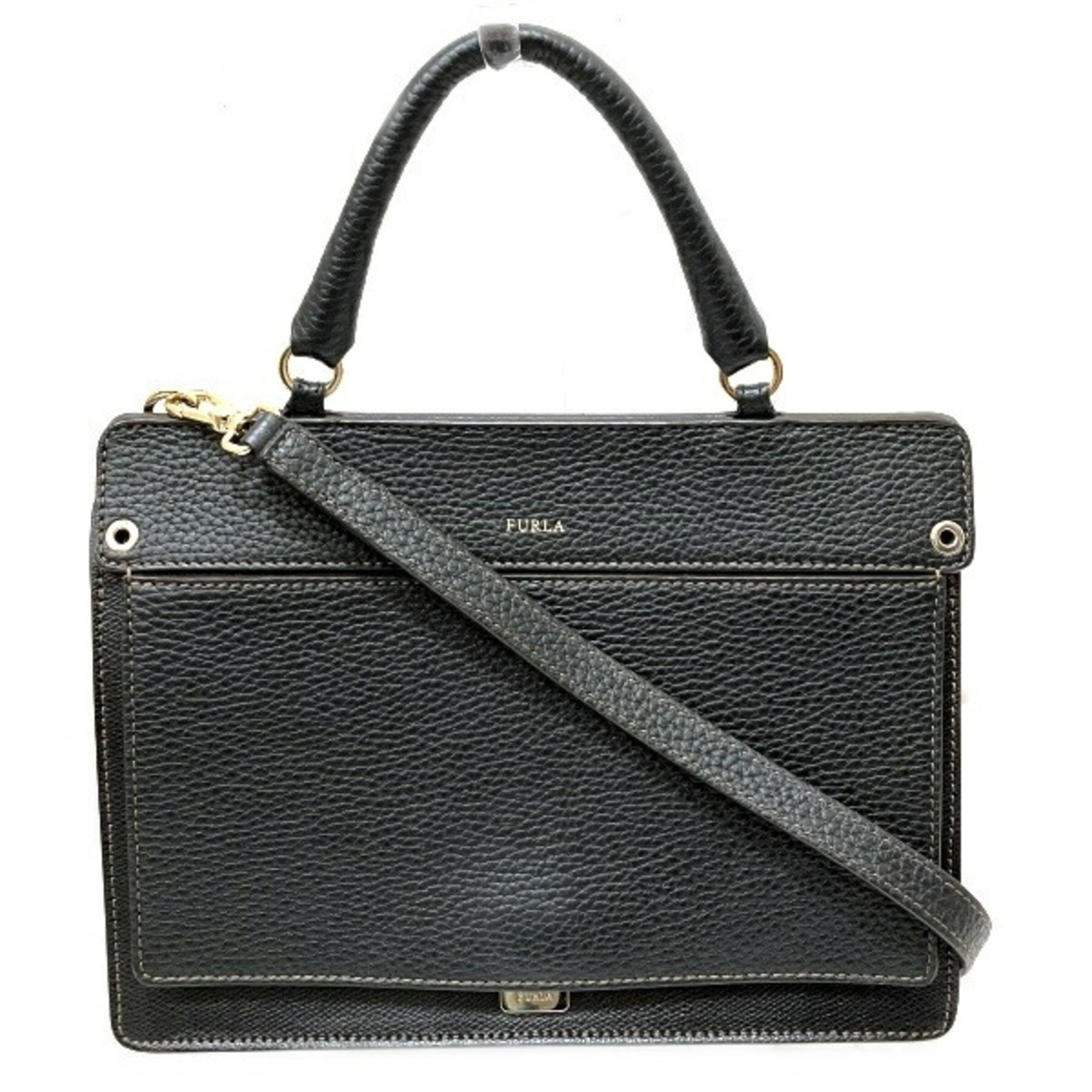 Furla FURLA black leather 2WAY bag handbag ladies