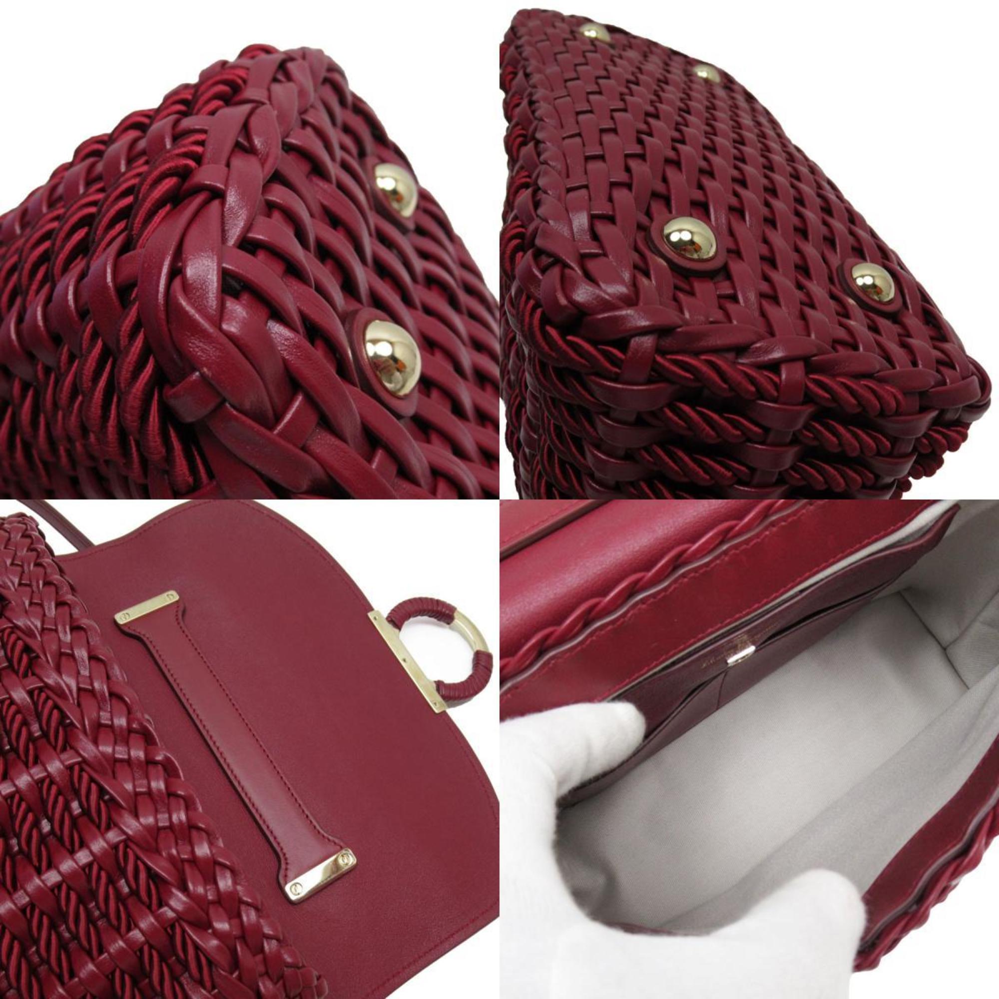 Salvatore Ferragamo Handbag Shoulder Bag Gancini Leather/Satin Burgundy Gold Women's