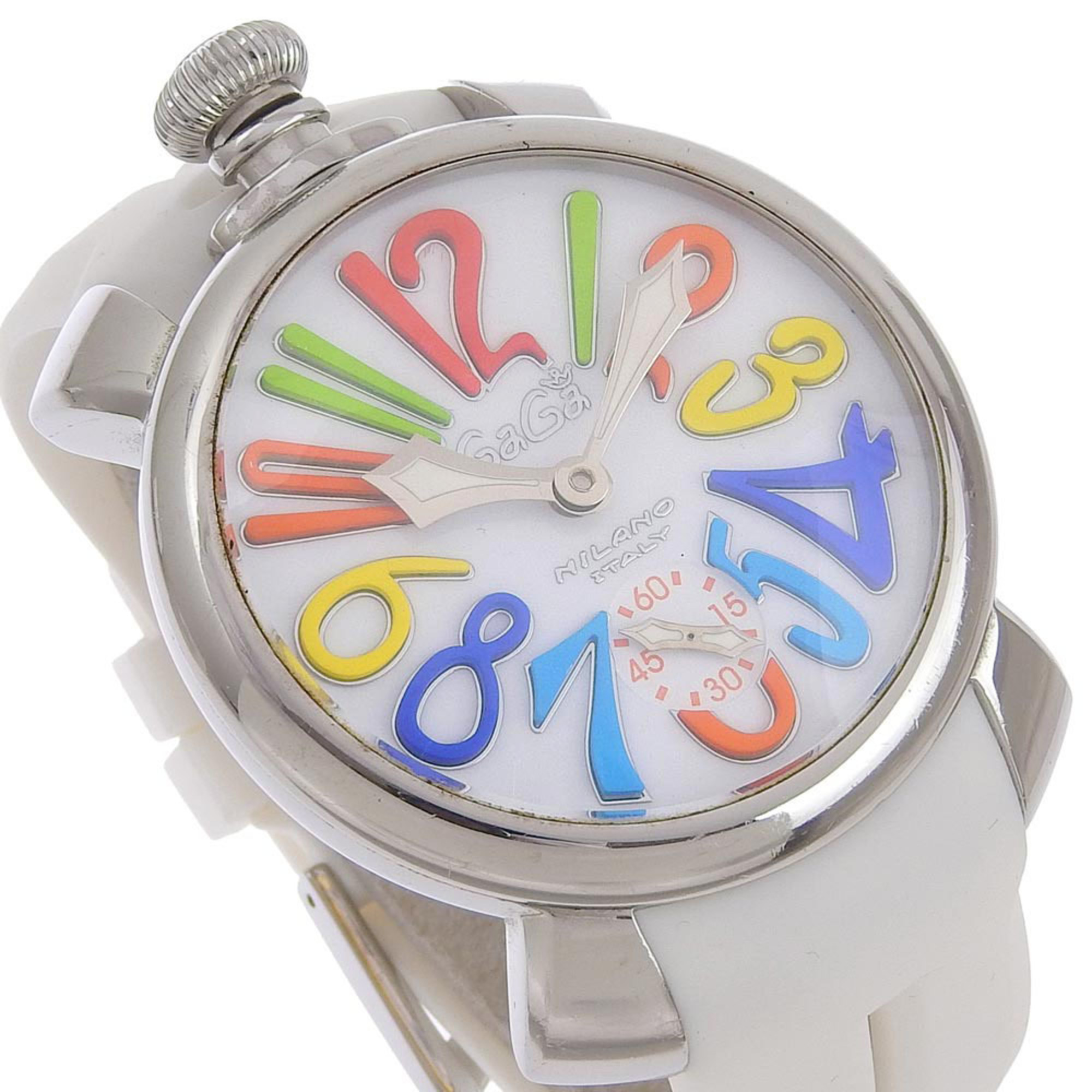 Gaga Milano Manuale 48 Watch Stainless Steel x Rubber Silver Manual Winding White Dial Men's I162823045