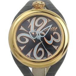 Gaga Milano Flat 42 Watch 6071 Stainless Steel x Gold Plated Leather Quartz Analog Display Black Shell Dial Unisex