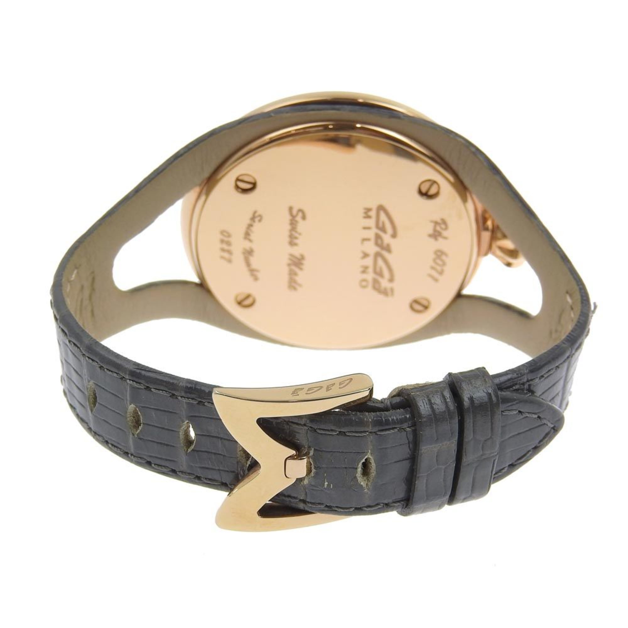 Gaga Milano Flat 42 Watch 6071 Stainless Steel x Gold Plated Leather Quartz Analog Display Black Shell Dial Unisex