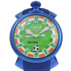 Gaga Milano Manuale 48 Watch Brazil World Cup 2014 Limited Edition 300 5070 Rubber x Aluminium Blue Automatic Green Dial Manure Men's I162823032