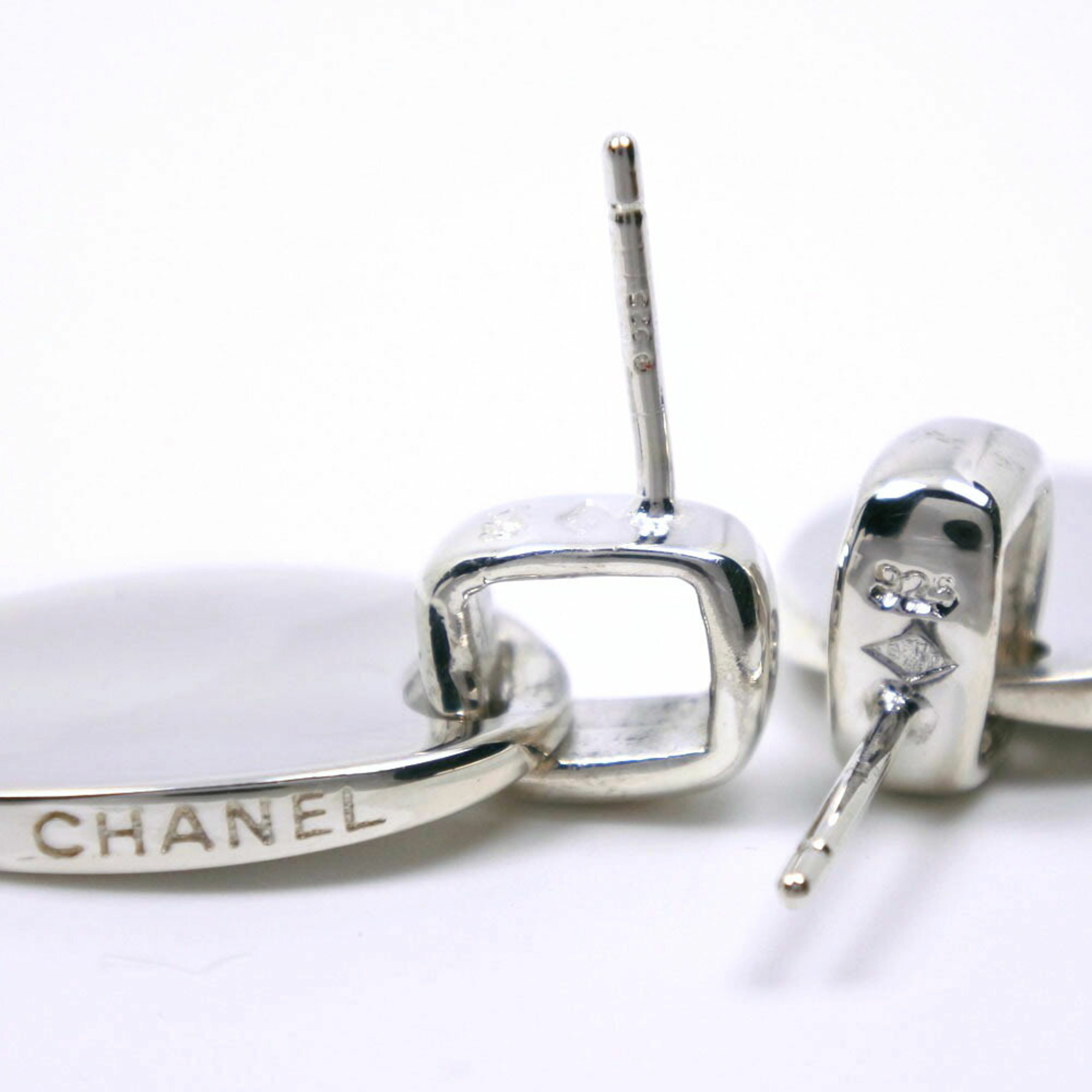 CHANEL plate earrings oval silver 925 approx. 8.1g with logo ladies I211723058