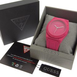 Guess Watch W097L9 Rubber x Stainless Steel Polycarbonate Pink Quartz Analog Display Dial Unisex