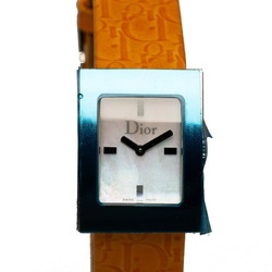 Dior Maris Trotter Pattern Belt Watch D78-109 Quartz Pink Shell Dial Stainless Steel Patent Leather Women's