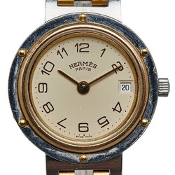 Hermes Clipper Watch CL4.220 Quartz Ivory Dial Stainless Steel Plated Ladies HERMES