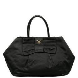 Prada Bow Tote Bag Handbag Black Nylon Leather Women's PRADA