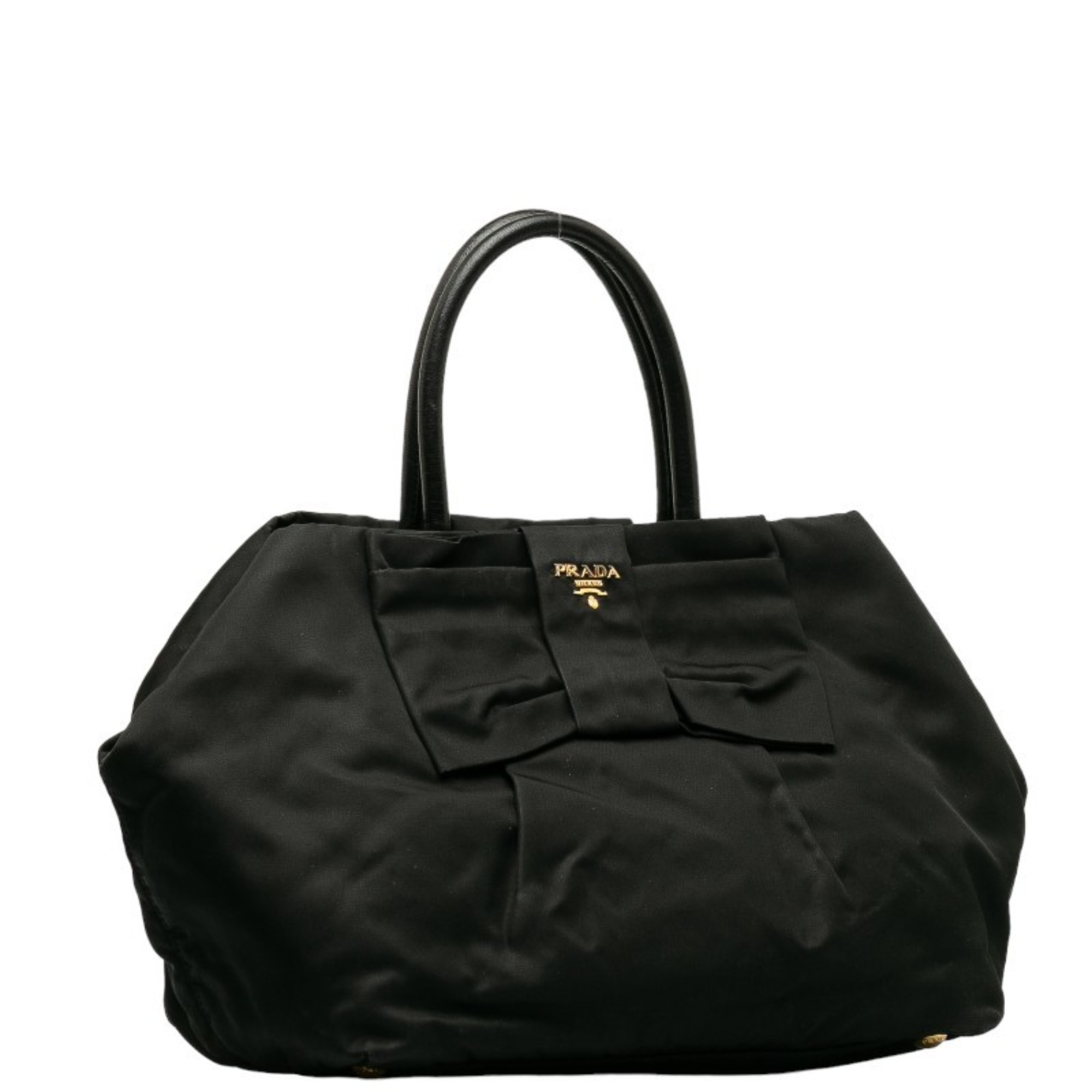 Prada Bow Tote Bag Handbag Black Nylon Leather Women's PRADA