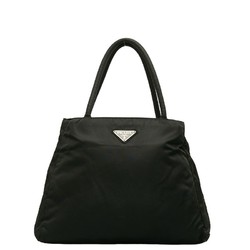 PRADA Triangle Plate Handbag Black Nylon Women's