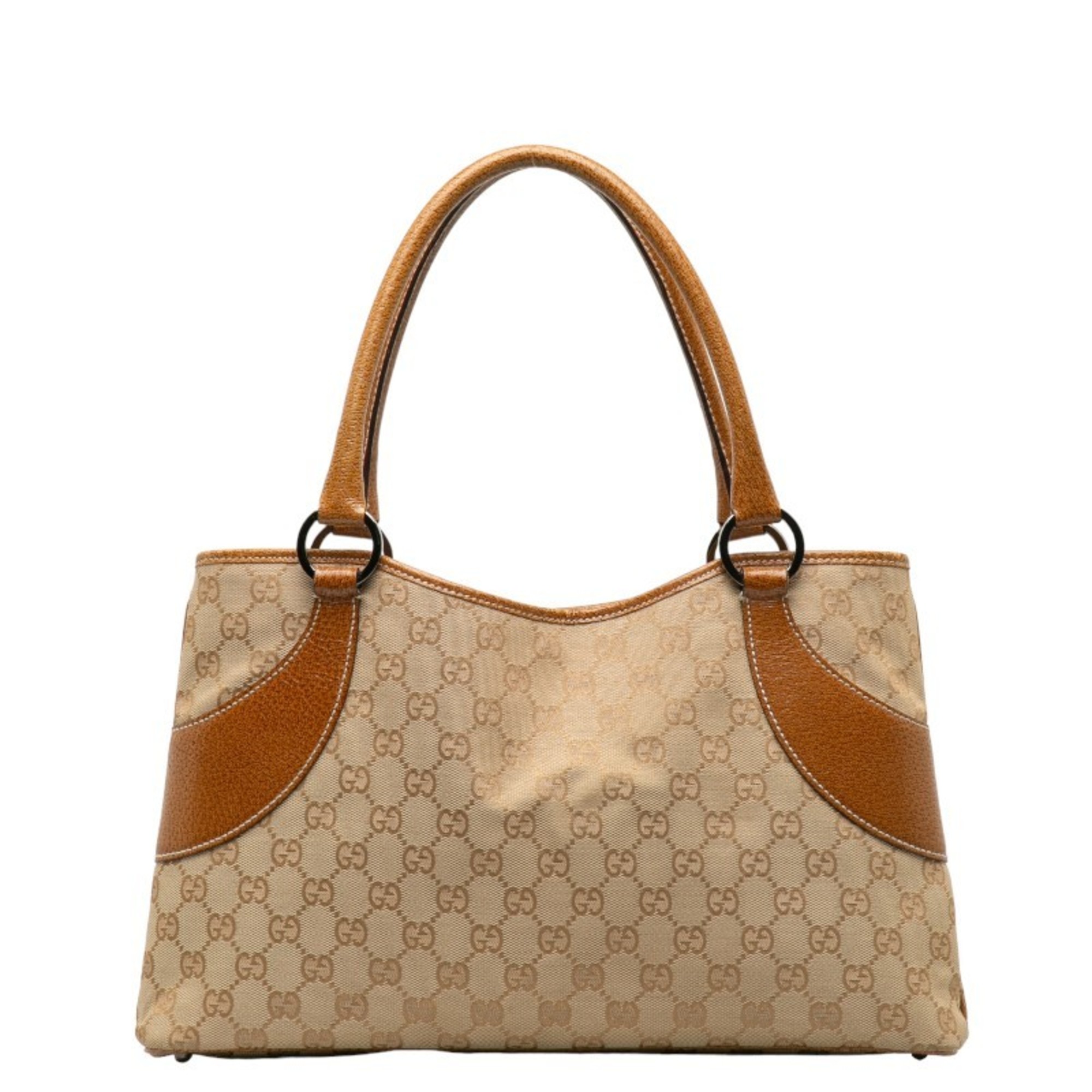 Gucci GG Canvas Tote Bag Shoulder 113015 Beige Leather Women's GUCCI