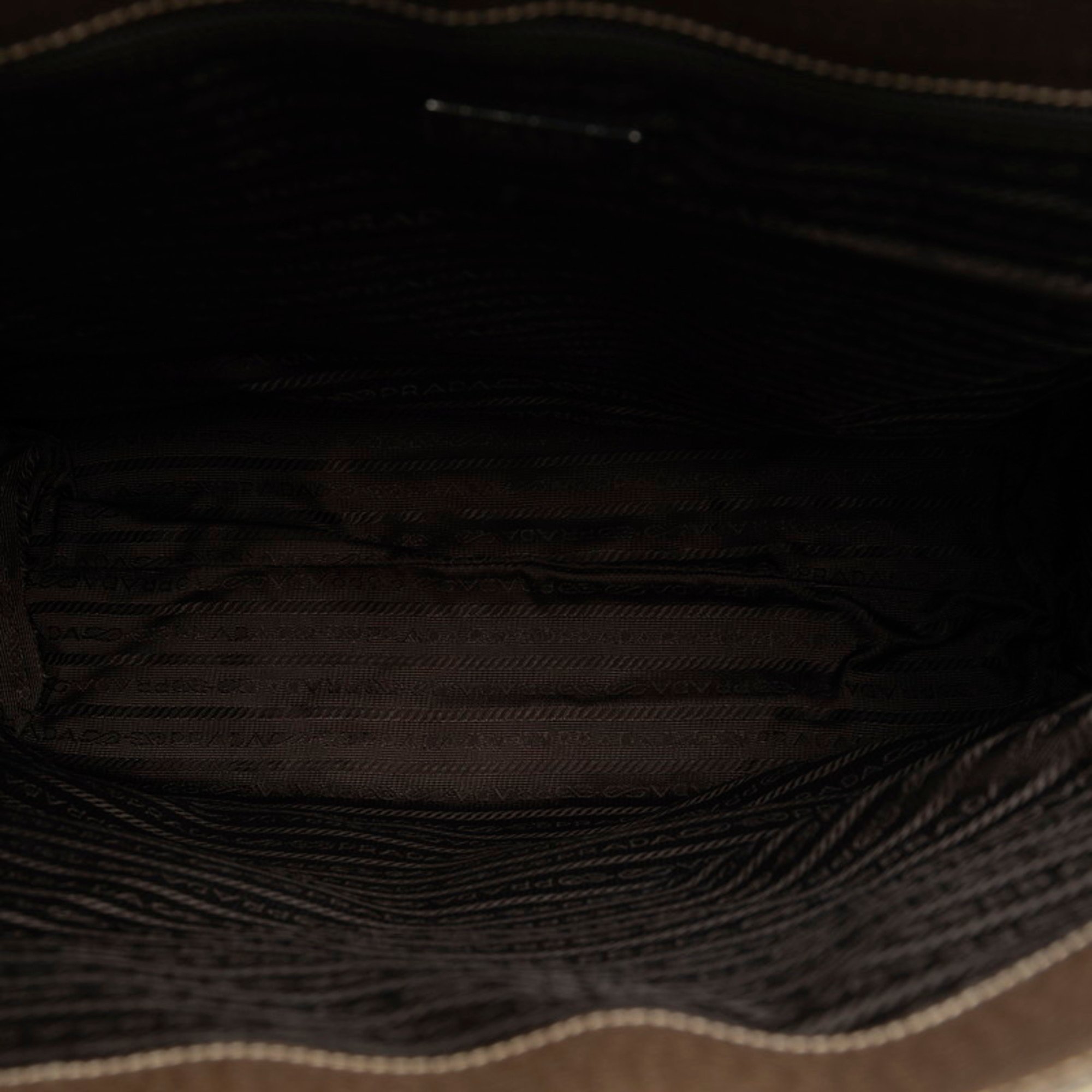 Prada Triangle Plate Tote Bag Khaki Brown Canvas Leather Women's PRADA