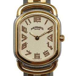 Hermes Rally Watch RA1.240 Quartz Gold Dial Stainless Steel Plated Ladies HERMES