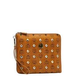 MCM Visetos Glam Studded Clutch Bag Brown PVC Leather Women's