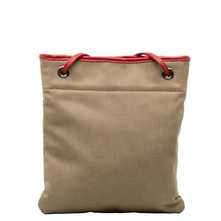 Prada Jacquard Shoulder Bag Beige Red Canvas Leather Ladies PRADA
