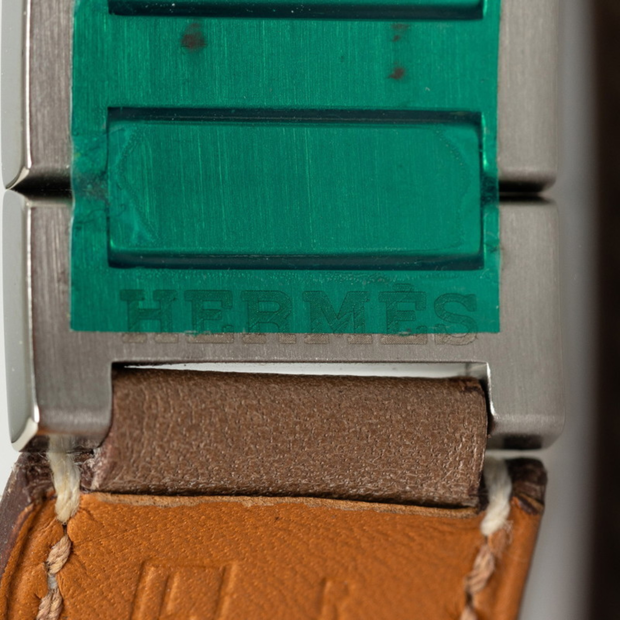 Hermes Bracelet Bangle Brown Leather Metal Ladies HERMES