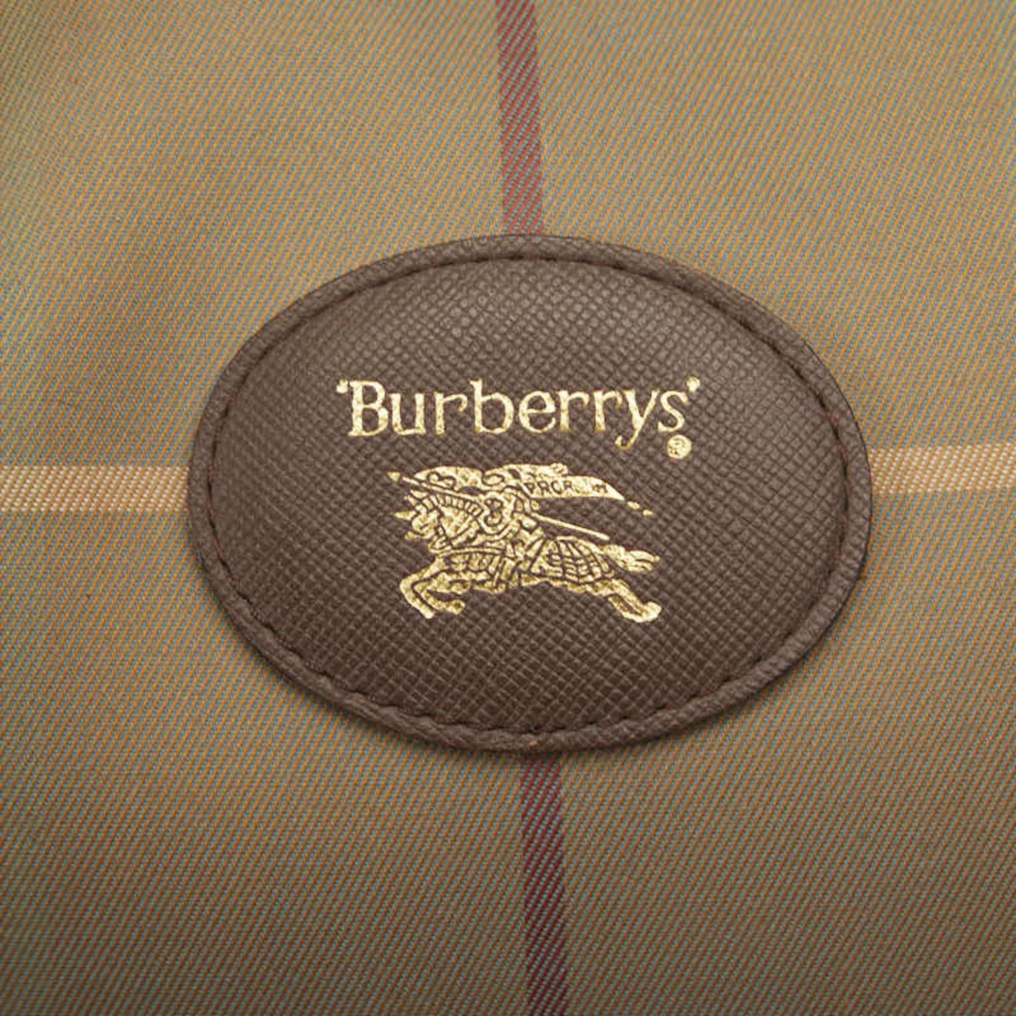 Burberry Check Boston Bag Khaki Brown Canvas Leather Women's BURBERRY
