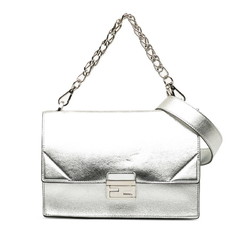 FENDI Can You Handbag Shoulder Bag 8BT313 Silver Leather Women's