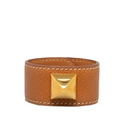 Hermes Medor Bracelet Bangle Brown Gold Leather Plated Women's HERMES