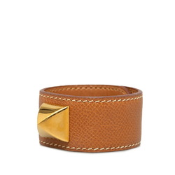 Hermes Medor Bracelet Bangle Brown Gold Leather Plated Women's HERMES