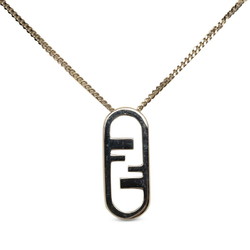 FENDI Orrock FF Motif Necklace Pendant Silver Metal Platinum Plated Men's