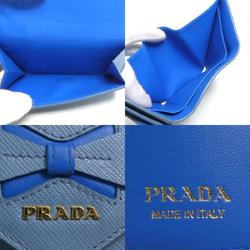 PRADA Tri-fold wallet, leather, light blue, for women