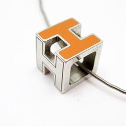Hermes HERMES Necklace H Cube Cage d'Ash Metal/Enamel Silver/Orange Women's