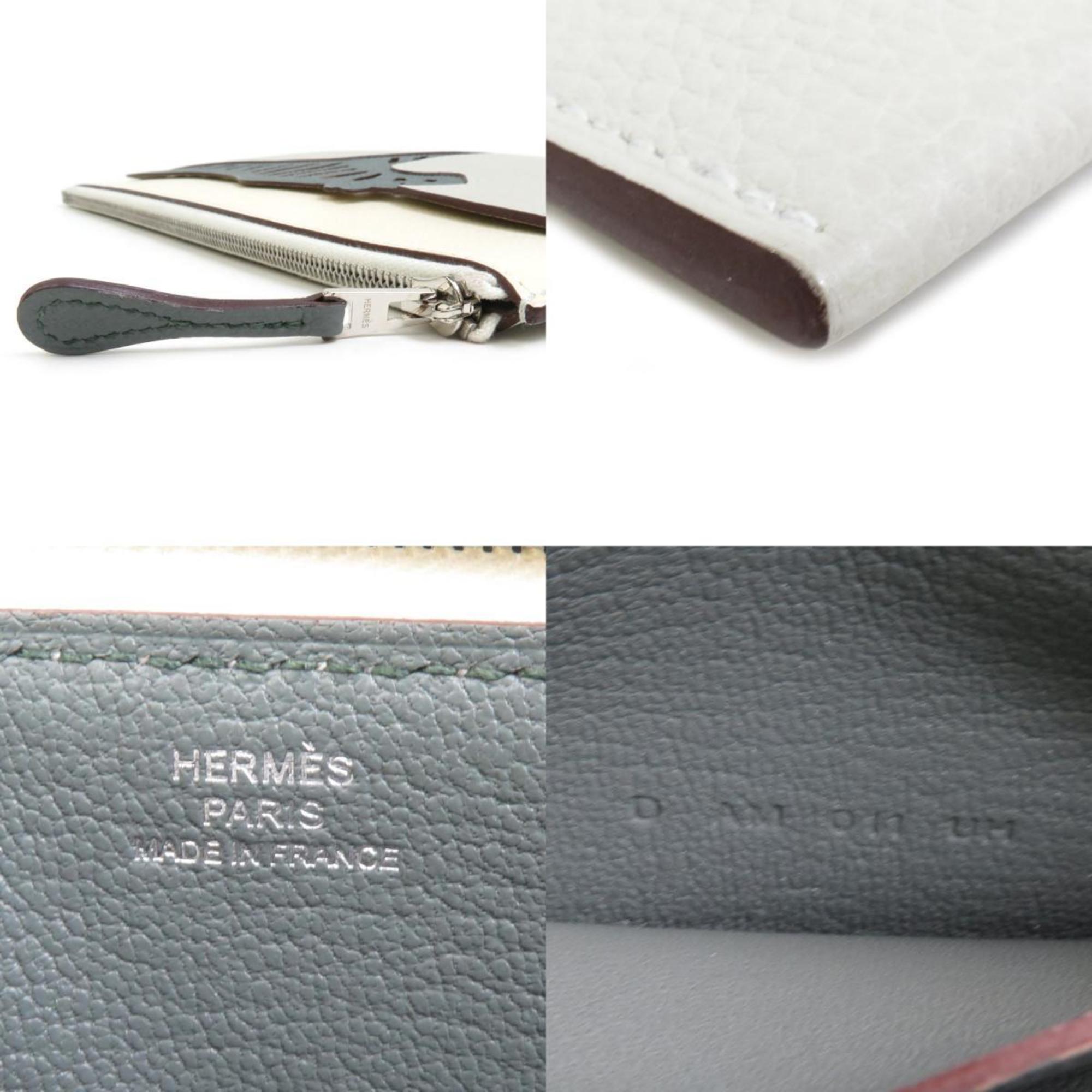 Hermes HERMES Pouch Multi-Case Lulu Leather Light Gray/Light Beige Silver Unisex