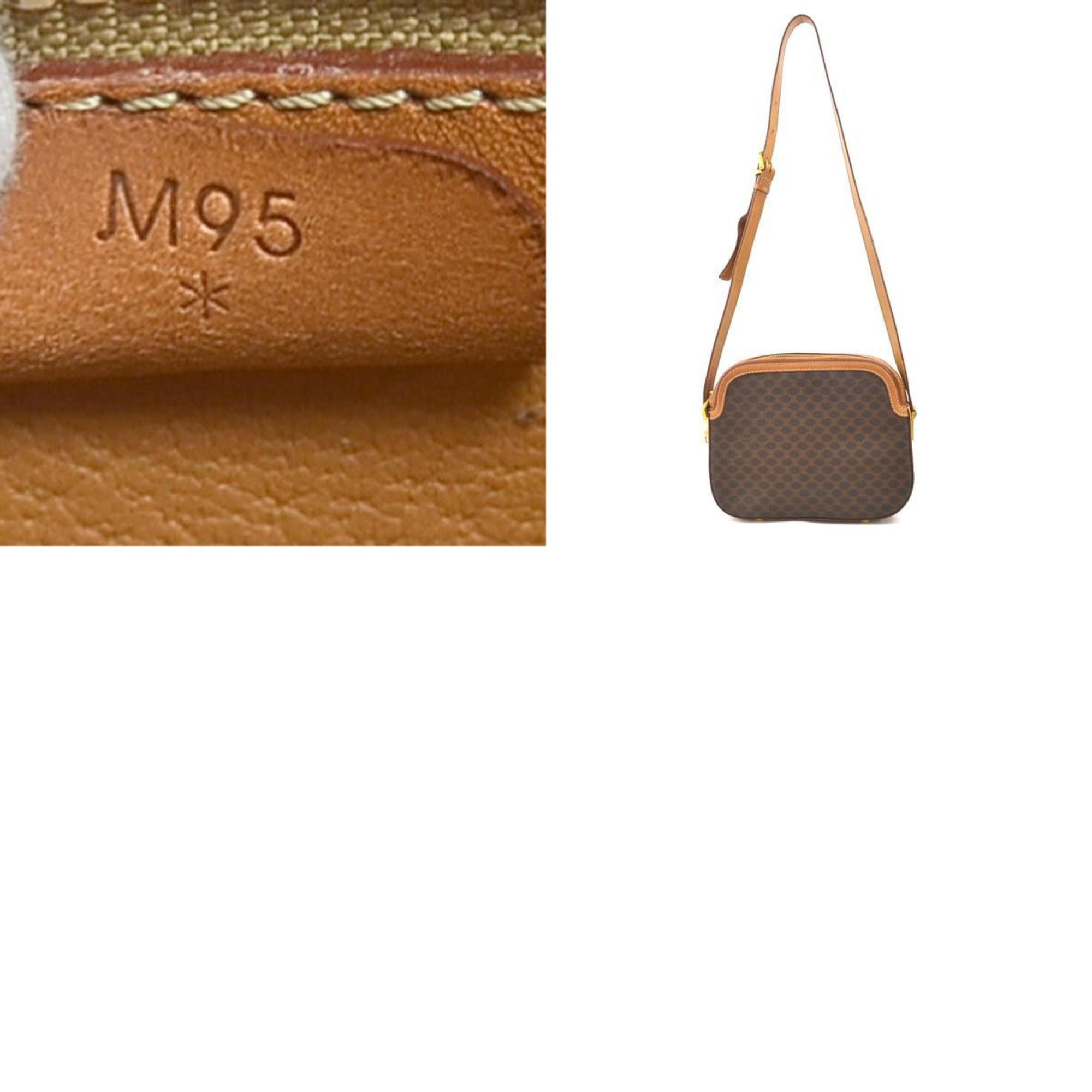CELINE Shoulder Bag Macadam PVC/Leather Brown Gold Women's