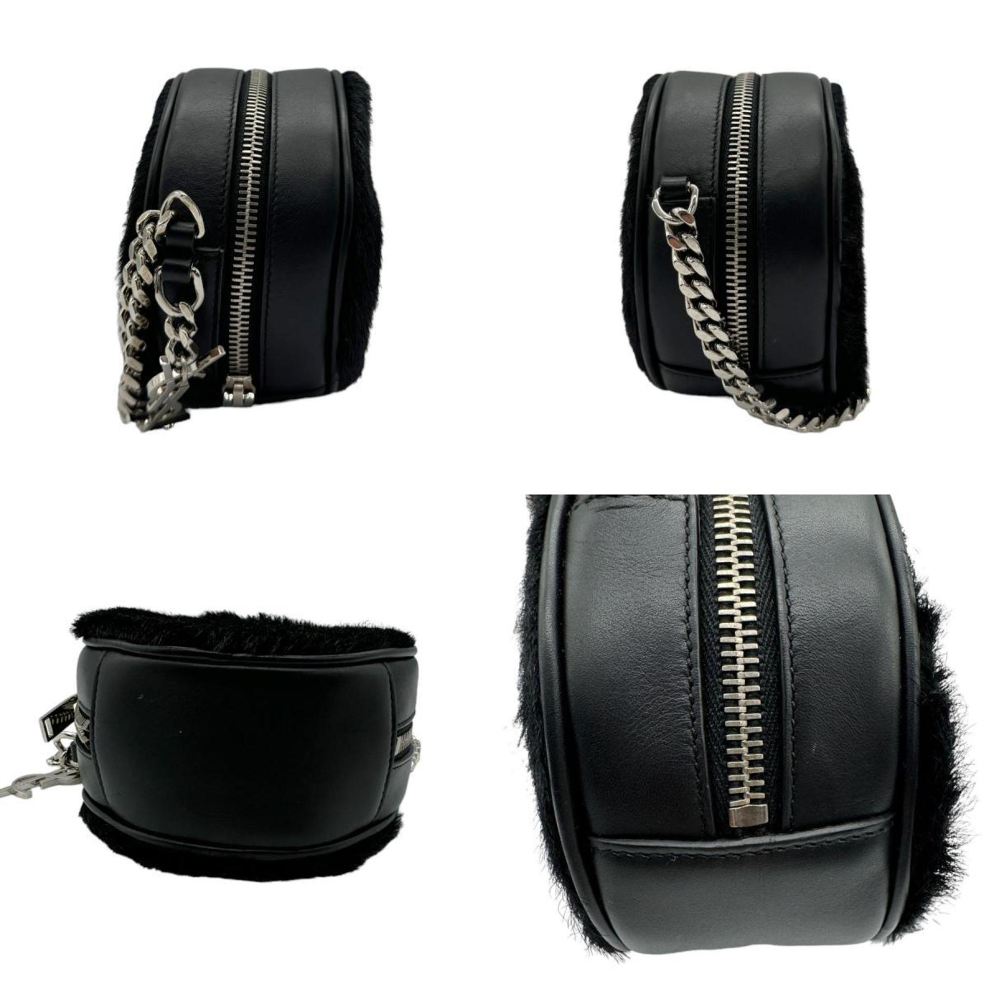 Saint Laurent SAINT LAURENT Shoulder Bag Pochette Leather/Haraco Black Ladies 357400
