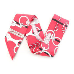 HERMES Scarf Muffler Twilly Silk Red/Light Pink/Black Ladies