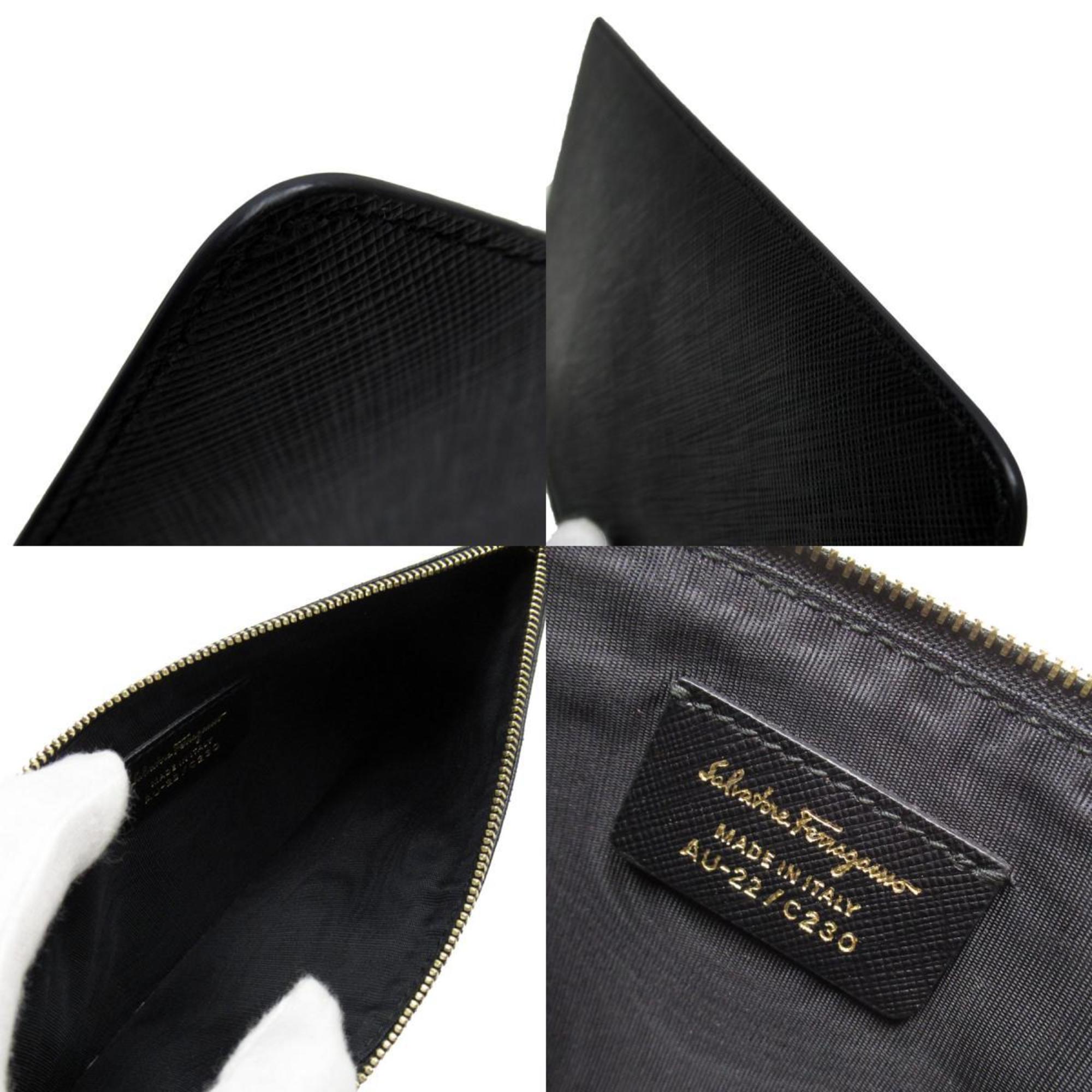 Salvatore Ferragamo Pouch Multi-Case Gancini Leather Black Gold Unisex