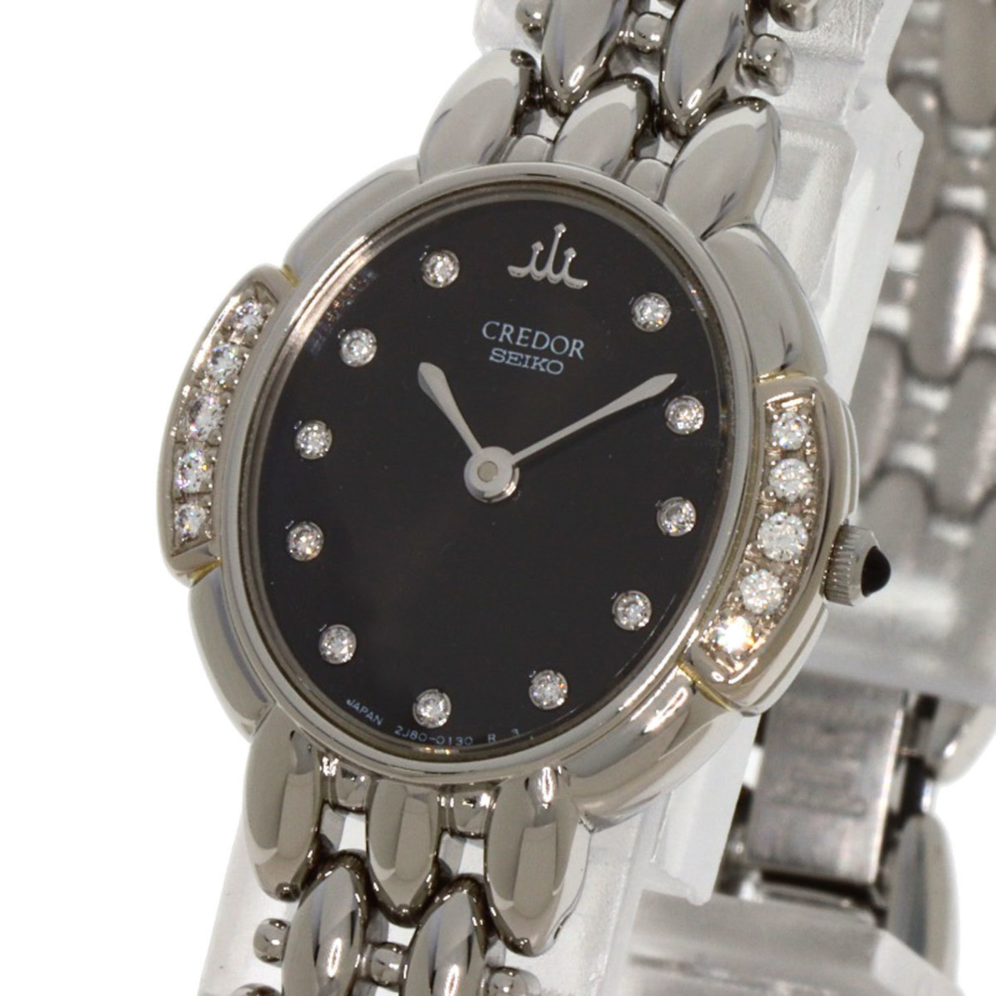 Seiko 2J80-5030 Credor Bezel & 11P Diamond Watch Stainless Steel SS K18WG Ladies SEIKO