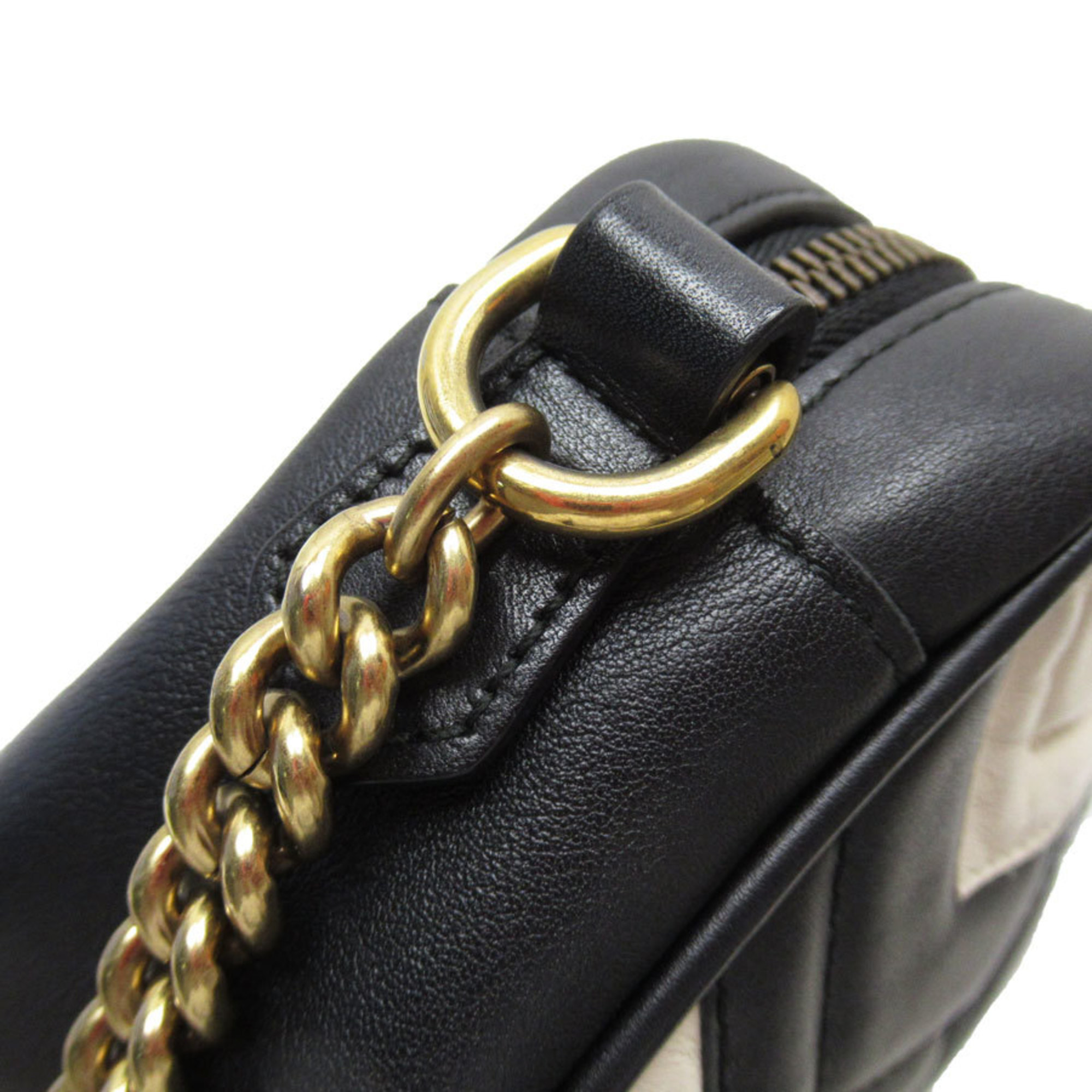 GUCCI Shoulder Bag GG Marmont Leather/Metal Black/White Gold Women's 448065