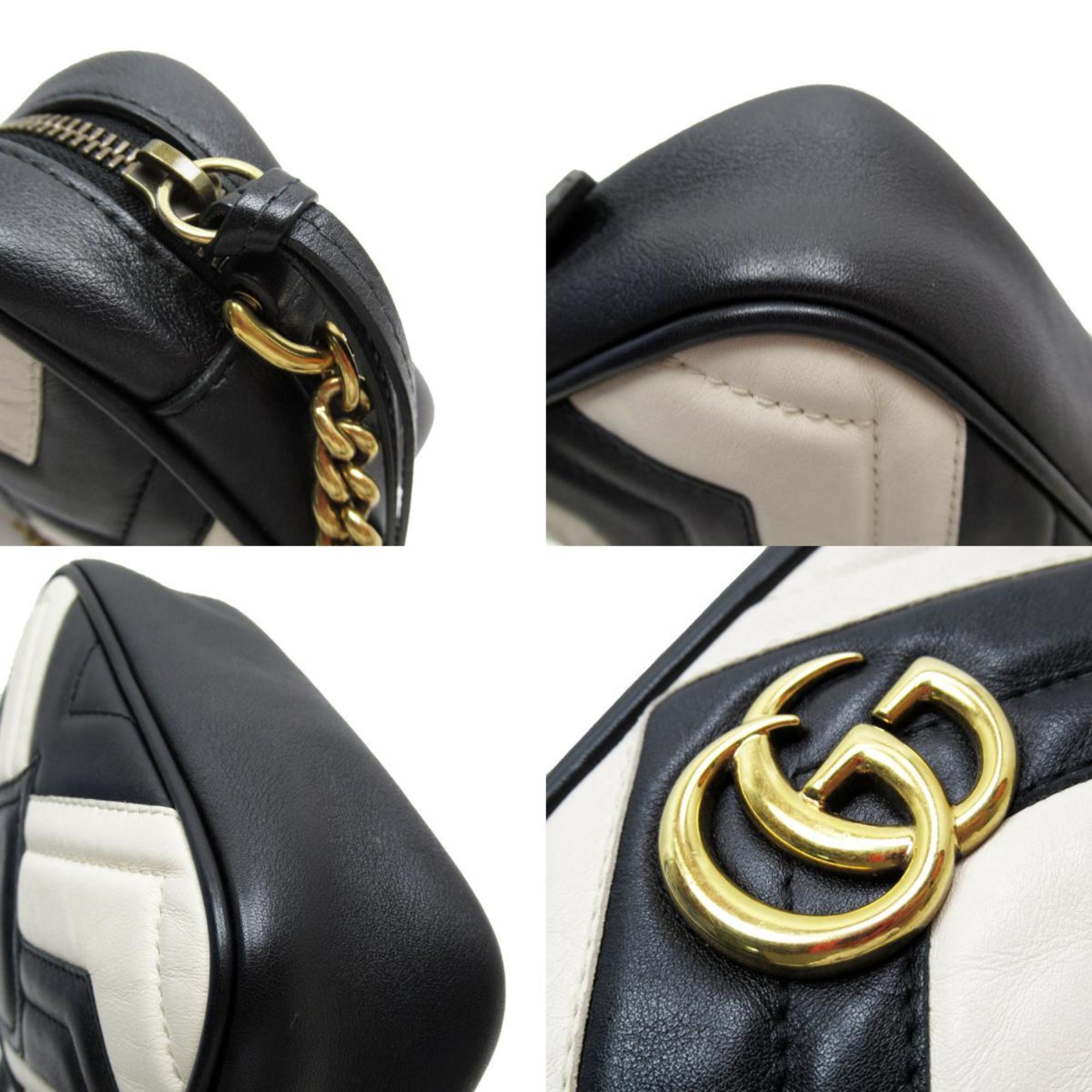GUCCI Shoulder Bag GG Marmont Leather/Metal Black/White Gold Women's 448065