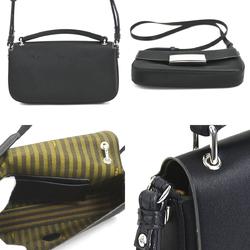 FENDI Shoulder Bag Phone Baguette Silk/Leather Black Silver Women's