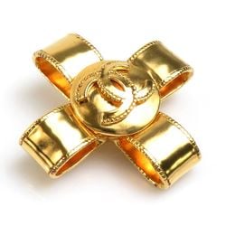 CHANEL brooch here mark metal gold ladies