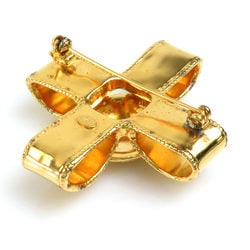 CHANEL brooch here mark metal gold ladies