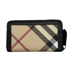 Burberry Round Long Wallet PVC Coated Canvas/Leather Black x Beige Unisex