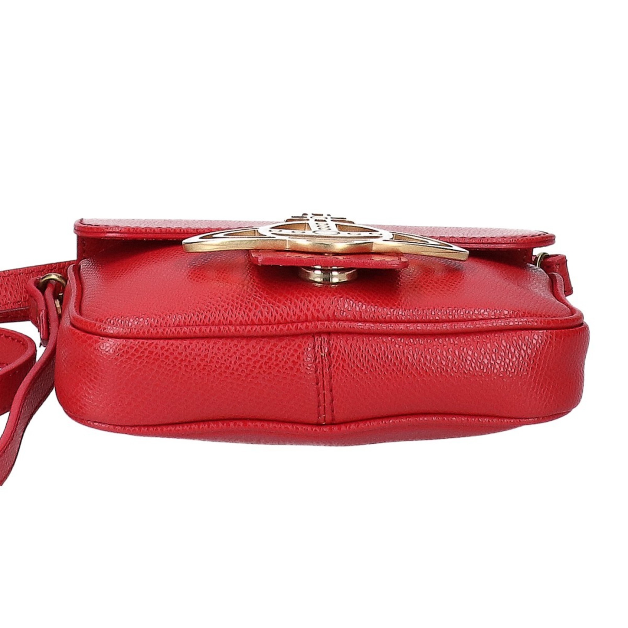 Vivienne Westwood Orb Leather Flap Shoulder Bag Red Women's