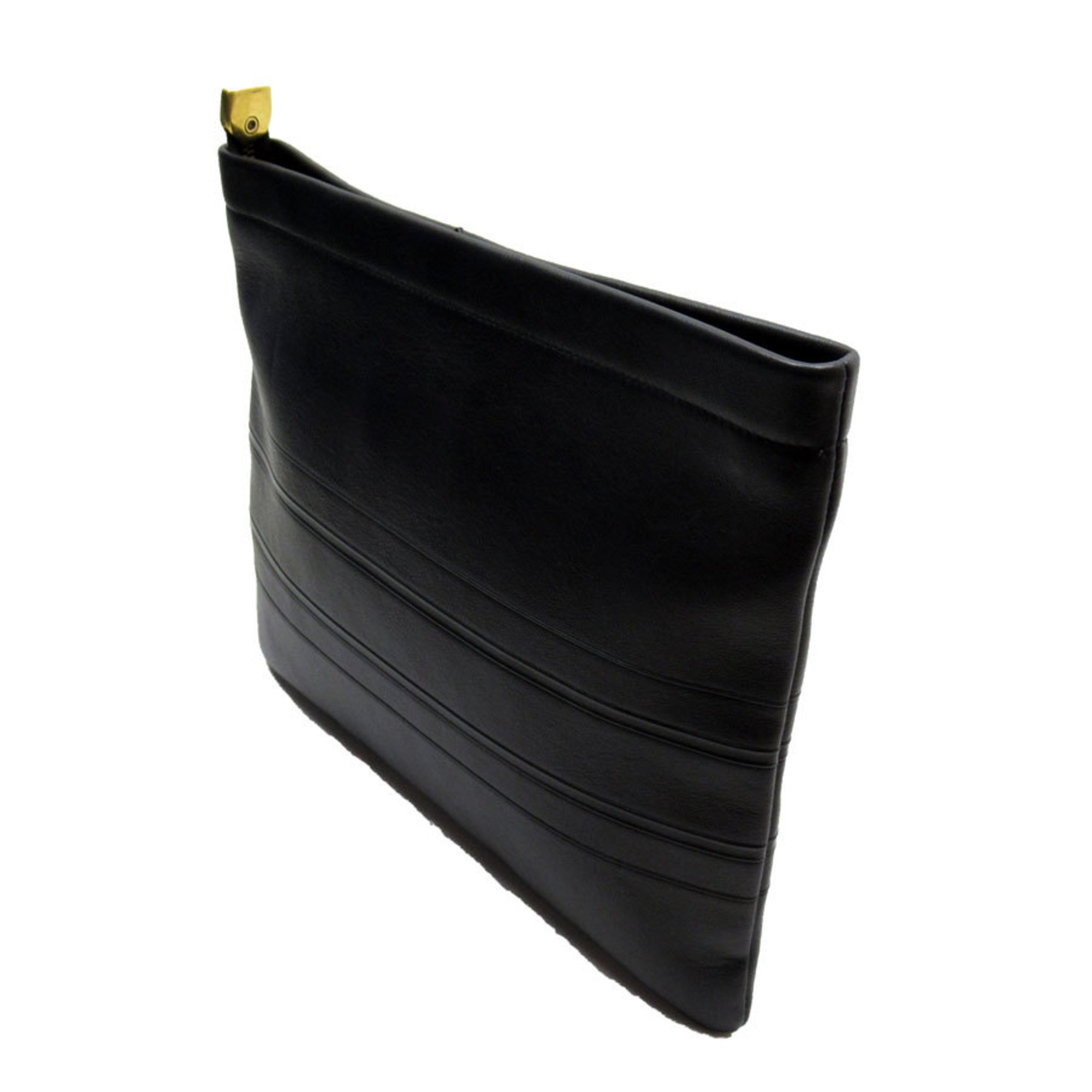 Christian Dior Clutch Bag Leather Black Gold Unisex