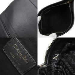 Christian Dior Clutch Bag Leather Black Gold Unisex