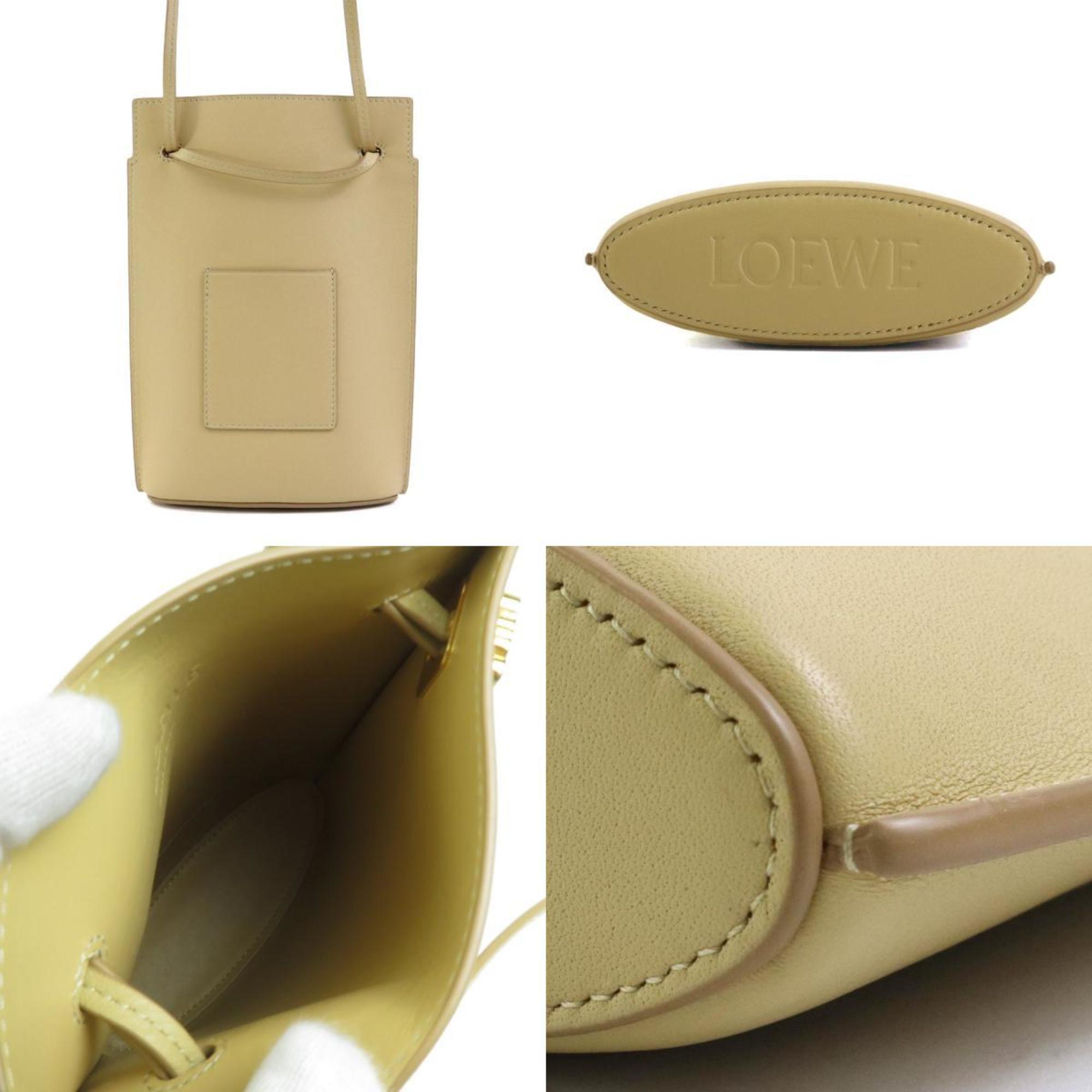 LOEWE Shoulder Bag Pochette Dice Pocket Leather Cream Ladies