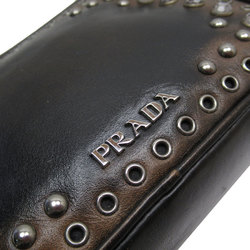 PRADA Shoulder Bag Leather/Metal Brown/Black/Silver Ladies