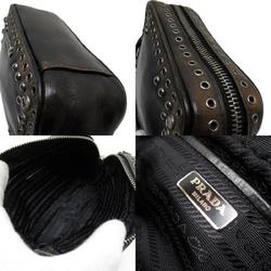 PRADA Shoulder Bag Leather/Metal Brown/Black/Silver Ladies
